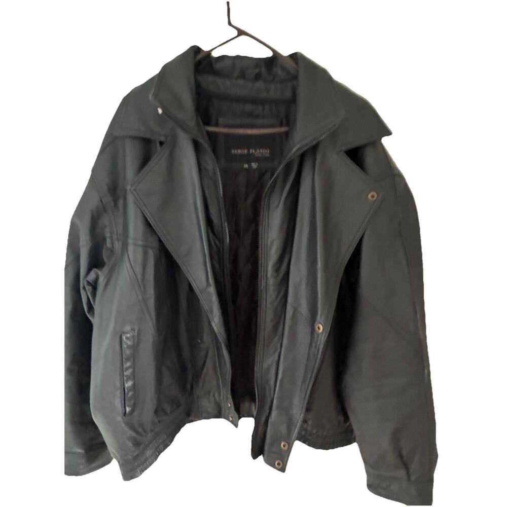serge platini Heavy leather jacket Men’s Size Xxl Color Black